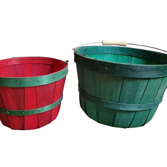 Source Unknown Other - 2 Vintage Split Wood Baskets Red and Green Christmas Strawberry